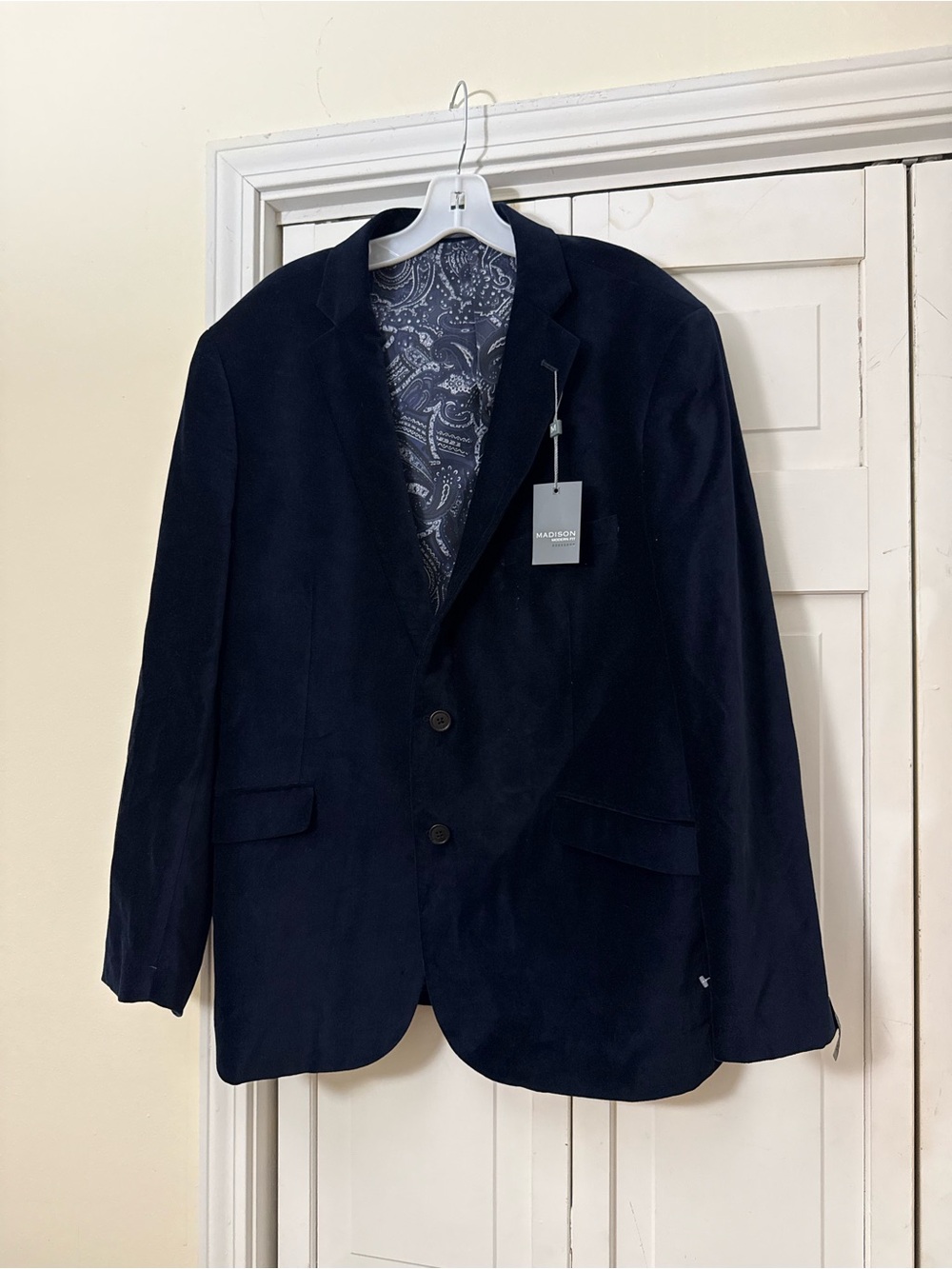 Madison Blazer Mens 44S Regular Velvet Paisley Lined Coat Blue Modern Fit NWT